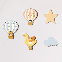 5Pcs Animal Hot Air Balloon Wooden Wall Stickers Nursery Kids Room Decor