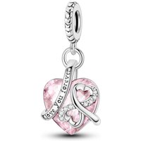 925 Sterling Silver Infinity Heart Charms Pink CZ Clear CZ Dangle Beads Fit Bracelets Necklace Women Mother's Day Jewelry Gift