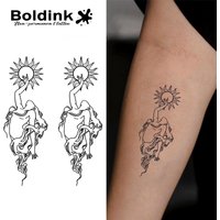 Boldink Sun Goddess Mirror Design Temporary Tattoo,Lasts To 15 Days New Technology Magic Waterproof Semi Permanent Sticker.