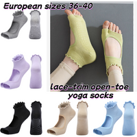 European sizes 36-40, 1 Pair of Lace-Trim Open-Toe Yoga Socks/Boat Socks, Soft and Breathable for Women and Children