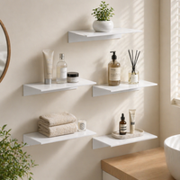 Space Aluminum White Shower Storage Rack, Wall Mount Bathroom Kitchen Organizer Shelf