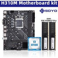 SOYO H310M DDR3 Motherboard i3 8100 CPU 16G=8G*2 RAM Intel LGA1151 TPM2.0 Computer Combo Kit Xeon PC GAME PCIE3.0*16 Mainboard