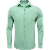 Hi-Tie Plain Solid Silk Men's Shirts Long Sleeve Lapel Dress Suit Shirt Blouse Wedding Business Blue Mint Pink Purple Green Gray