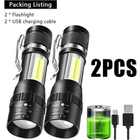 COB+XPE Mini Portable Flashlight Zoomable Small Torch USB Rechargeable Outdoor Camping Fishing Long Range Emergency Lantern