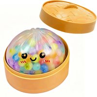 2026 Rainbow Dumpling Squishy with Bead Sensory Squeeze Toy for Stress Relief with Bamboo Steamer Funny Gift for Adult