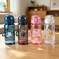 550ML Clear Water Bottle with Cute Cartoon Animal Prints(Rabbit,Dachshund,Bear,Black Cat),Cute High Quality Leakproof Reusable