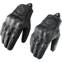 Retro Motorcycle Gloves Perforated Glove Breathable Genuine Leather Black All Seasons Moto Racing Cycling Motocross Bike Knight