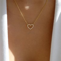 Kpop Crystal Hollow Love Pendant Necklace Romantic Zircon Simple Necklace For Women Trendy Jewelry Accessories