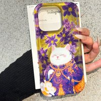 Retro Purple Cat Flower Women Girls Phone Case for iphone 16 15 14 7 8 Plus 13 11 12 Pro Max X XS XR SE 2022 2020 16e Back Cover