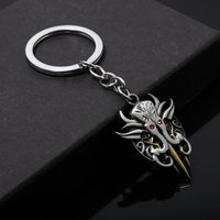 New Vintage Baldurs Gate Ghost Pendant Keychain for Men Two Tone Red Stone Filled Metal Key Ring Finder Fans Collection Jewelry
