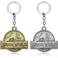 Classic Jurassic Park T-Rex Logo Keychain Dinosaur Pattern Round Pendant Necklace for Women Men Chaveiro Jewelry