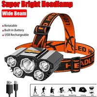 5 LED Headlamp Rechargeable with Built in 18650 Battery Strong Light Headlight Camping Adventure Fishing Head Light Flashlight