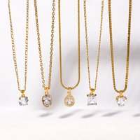 18K Gold Plated Stainless Steel Cubic Zirconia Pendant Necklace 5 Styles Waterproof Tarnish Free Daily Wedding Jewelry for Women
