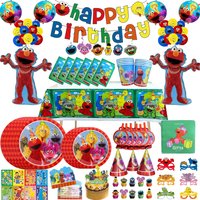 Sesames Streeted Birthday Party Supplies Cookie Monster Big Bird Tableware Cup Plate Tablecloth Elmo Balloons Kids Party Decor