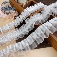 1/5Yards White Lace Ribbons Trim Pleated Chiffon Party Dress Decor Fabric For DIY Sewing Clothing Collar Cuff Needlework Crafts