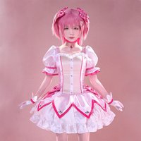 Magica Kaname Madoka Cosplay Uniform Costume Pink Dress with Necklace Cosplay Costume Accessories Halloween Party Props