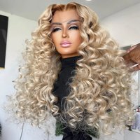 Deep Curly 13x4 HD Lace Front Wig Mix Human Hair Wig 26Inches Synthetic Curly Wig Ash Blonde Dark Roots Lace Front Wig For Women