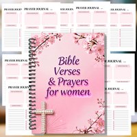 1PC Bible Verses and Prayers for Women Spiral Notebooks, Pink Cherry Blossom Crystal Cross Cover, For Gentle Devotional Practice