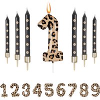 7pcs Leopard Print Number 0-9 Candles,Cheetah Birthday Cake Candles,Leopard Party Decorations,Animal Birthday Party Decorations