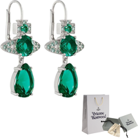 Vivienne Westwood Saturn Styling Green Diamond Pendant Stud Earrings Women's Silver/Green 6202015N-02P427