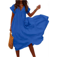 Casual Loose Short Sleeved V-neck Solid Color Women's Dress High Street Fashion Dating Vacation Summer Dress
