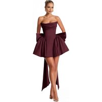 2025 Satin Strapless Back To School Dress with A Large Bow At The Back, Mini Skirt for Teenagers Cocktail Dress Short DanceDress