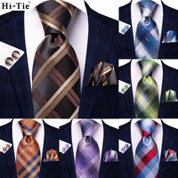 Black Brown Ties For Men 2026 Classic Plaid Check Business Wedding Mens Neck Tie Handkerchief Cufflinks Gift For Men Hi-Tie