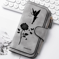 Fairy Floral Print Women Long Zipper Wallets Buckle Handbags Coin Purse Soft Leather Multi-Card Holder Fashion Large Bag Gift
