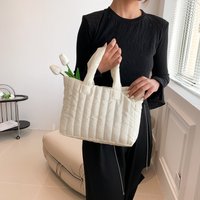 Padded Cotton Embroidery Tote Bag For Women Large Capacity Niche Simple Handbag Casual Shoulder Bag Daily Commuter Shopping