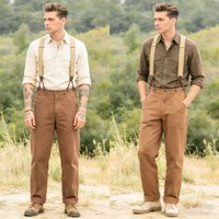 OKONKWO Men's Canvas Wide Leg Work Longs Railway Workwear Camisole Trousers Amikaji Locomotive Camisole Pants Outdoor Workwear