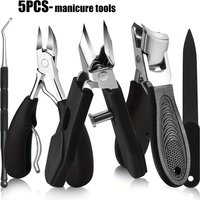 5pcs Professional Stainless Steel Heavy-Duty Nail Care Kit, Precision Cutting for Thick Nails, Includes Slant Tweezers
