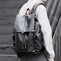 Leather Drawstring Backpack Casual Travel Bag Men's Student Bookbag Fashionable Trendy Computer Backpack High Quality
