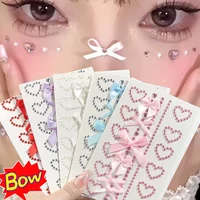 Fashion Face Stickers Rhinestone Ribbon Bow DIY Eyes Face Makeup Sticker Easy To Wear Bows Temporary Tattoo Stickers Makeup Tool