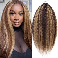Reusable Crochet Hair Extensions Kinky Straight Human Hair For Braids 4/27 Brown Highlight Yaki Feather Crochet Hair 40 Strands