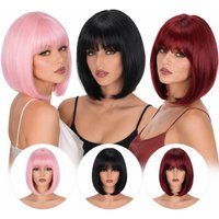 Short Bob Wig With Bangs Straight Synthetic Hair Wigs For Women Natural Look Daily Party Cosplay Heat Resistant Full 3 Color Wig