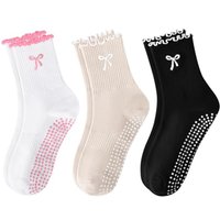 1 pair of anti-slip grip Pilates socks, pure cotton breathable yoga socks, high elasticity sweat-absorbing mid-calf socks, women