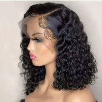 Short Bob Blunt Cut Deep Wave Black Color 13X4 Lace Frontal Wig For Black Women Synthetic Prepluck Hairline Baby Hair Cosplay