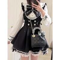 Y2K Japanese Sweet Lace Trim Dress Jirai Kei Yami Kawaii Academia Style Bow Ruffle Hem Slim Fit Bodycon Skirt for Women Autumn