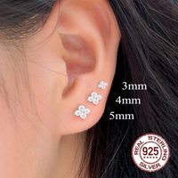 QooLady Real 925 Sterling Silver Cubic Zircon Lucky Leaf Flower Stud Earrings for Women Banquet Party Fine Jewelry Gifts SE026