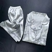 2 Pieces Print Sleepwear Faux Silk Satin Nightwear Pyjamas Fashion Casual Pajama Women Shorts Pajamas Set Ink Painting Outfits