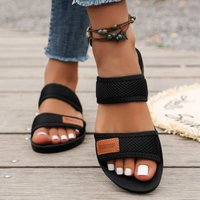 Women's Simple Style Toe-Open Sandals Breathable Skin-Friendly Comfortable Flat Bottom Slip-On Shoes Mesh Material
