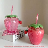 Cute Strawberry Shaped Straw Cup With Pendant Novelty Fruit Design Drinkware For Daily Beverage Use And Lovely Gift Giving