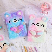 Hot Sales Cute Cartoon A5 Plush Colorful Love Bear Lockable Notebook Student School Diarybook Homeworkbook Stationery Kids Gift