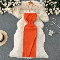 YuooMuoo Chic Mode Sexy Paket Hüften Split Gestrickte Sommer Kleid 2025, Frauen Dünne Elastische Bodycon Party Kleid Streetwear Outfit