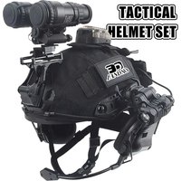 Tactical Airsoft Helmet Set with Tactical Headphone Goggles Helmet Light NVG Model &Mount for Outdoor Hunting Paintball Shooting