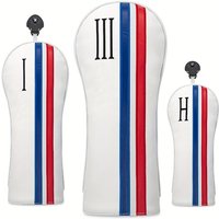 Golf Protective Cover, White with Red and Blue Stripe Design, Golf Accessories, Dustproof and Durable Material, Hood Cover