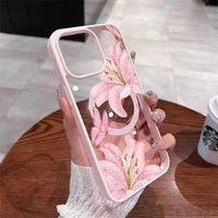 For Samsung Galaxy S25 Ultra Plus S24 S23 FE Case Pink Lilies Magnetic Transparent Bumper Phone Cover for Galaxy S26 Ultra Funda