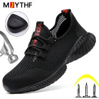 Chaussures de travail respirantes pour hommes, chaussures de sécurité d'été, baskets de protection légères, chaussures de sécurité à bout en acier, bottes anti-perforation pour hommes