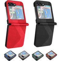 Premium Leather Case for Samsung Galaxy Z Flip 7 6 5 4 3 Flip5 Flip4 Credit Cards Slot Phone Bag Cover Shockproof Armor & S LINE