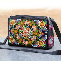 Ethnic Embroidered Crossbody Bag, Women's Canvas Shoulder Bags with Large Capacity